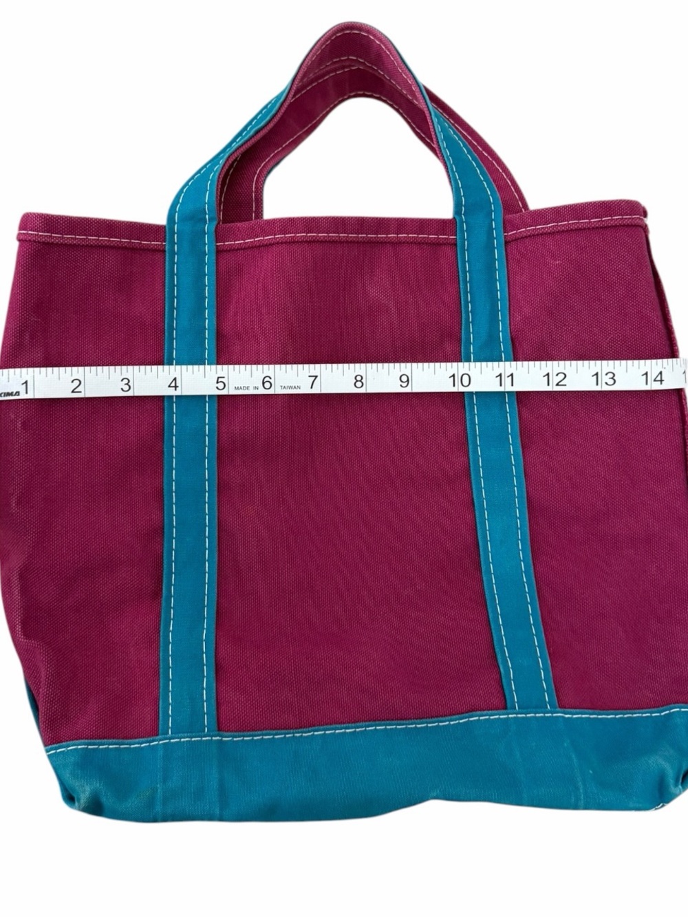 Vintage LL Bean Boat and Tote Medium Plum Teal Canvas Bag Made in USA - Picture 11 of 13